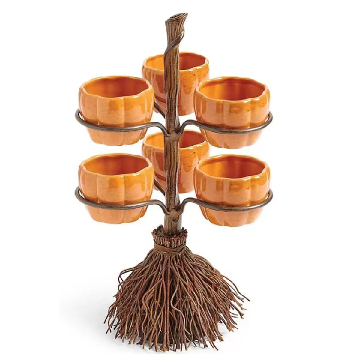 Halloween Pumpkin Snack Bowl Stand, Halloween Broomstick Snack Bowl Stand