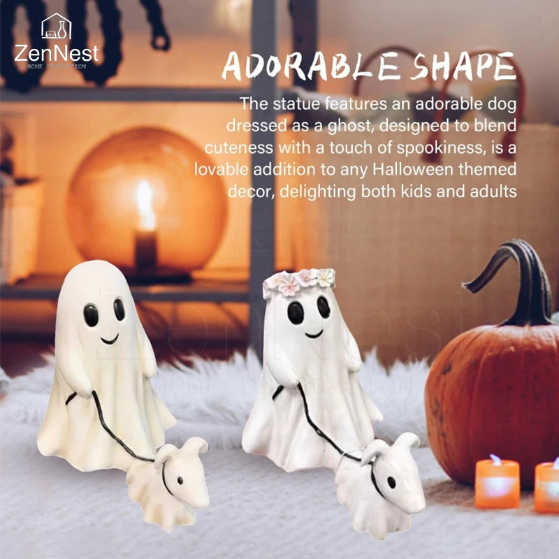 Halloween Ghost Walking Dog Statue Halloween Statues Spooky Figurine Extra Large
