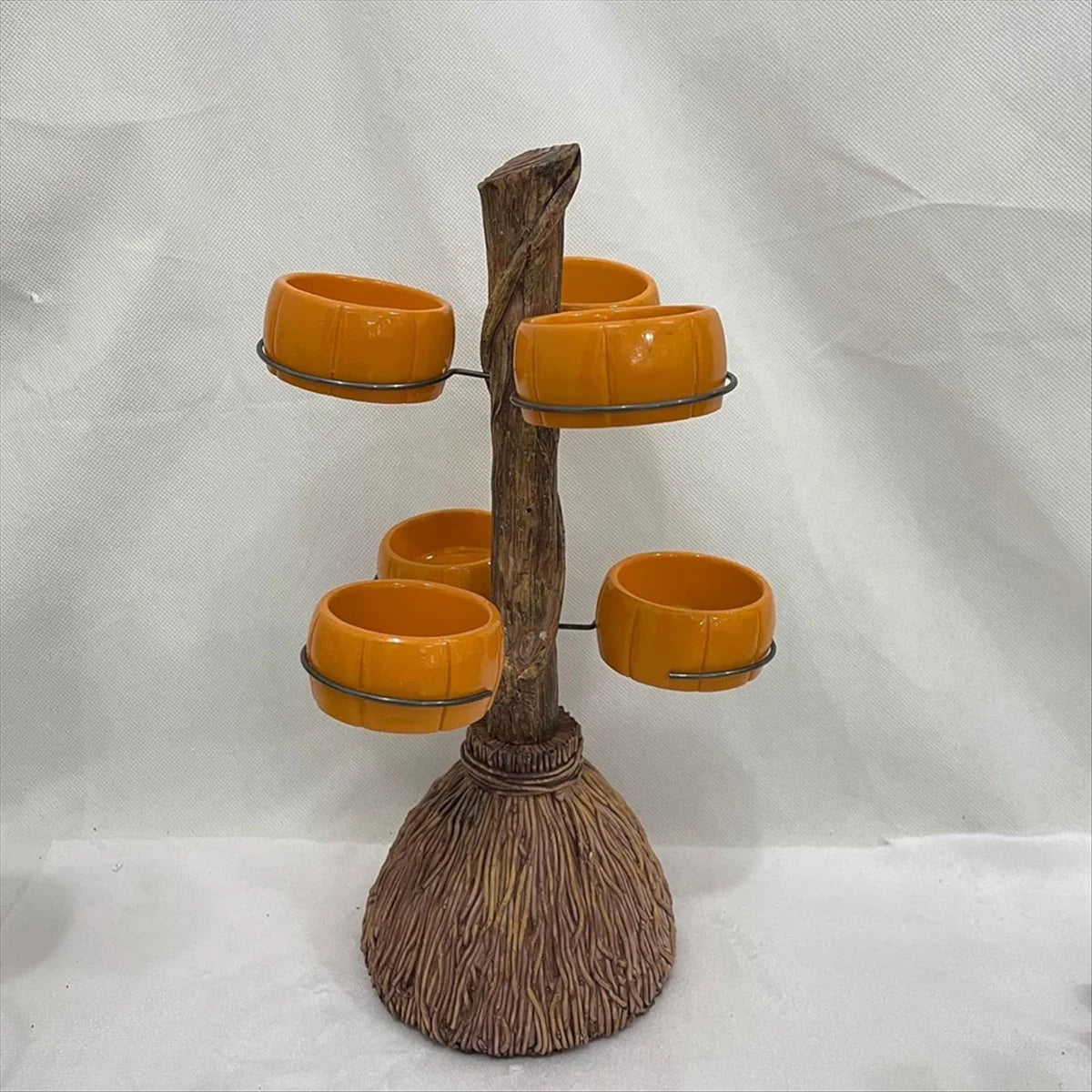 Halloween Pumpkin Snack Bowl Stand, Halloween Broomstick Snack Bowl Stand