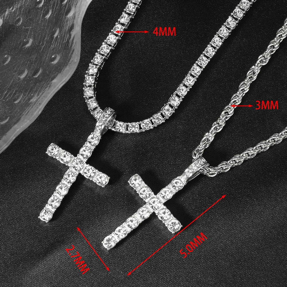 Hip Hop Iced Out Cross Necklace 4mm Tennis Chain Men
