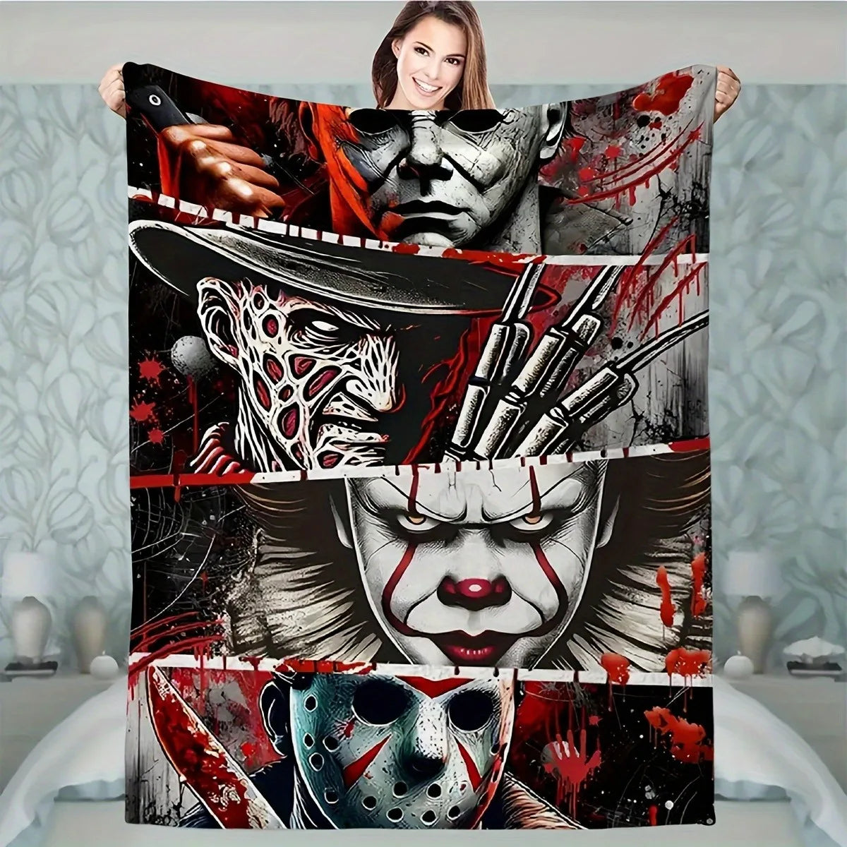 Horror Movie Iconic Character Fran Velvet Blanket Halloween Living Room Decoration Nap Blanket Warm And Comfortable Blanket