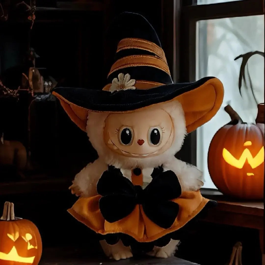 Halloween Clothes Set Cute Pumpkin Dress with Hat For 17cm Labubu V3 Doll Clothes Outfit Accessories Ropa Labubu