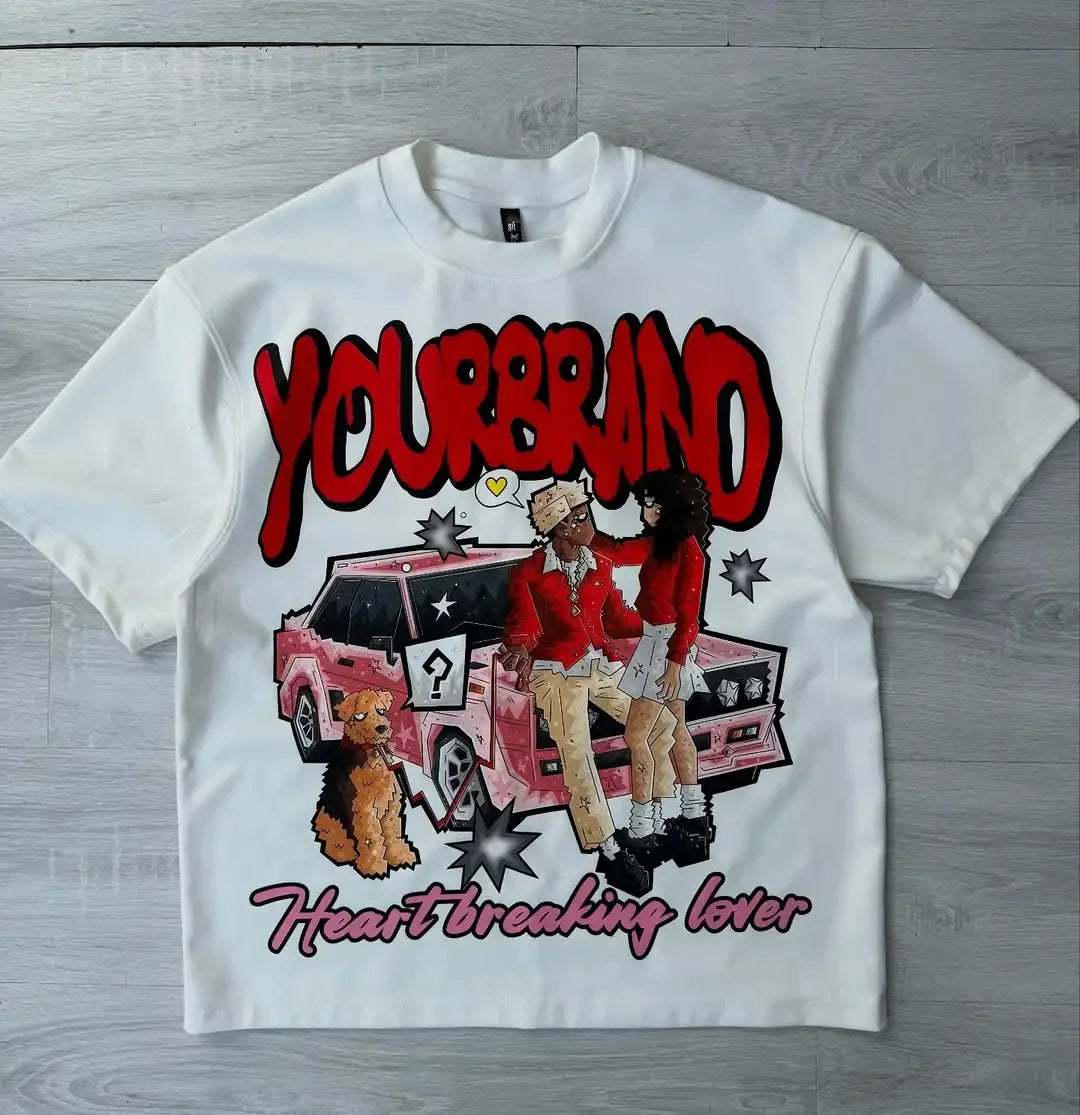 Y2k Harajuku Streetwear Men and Women Short Sleeved Fashion New Cartoon Print Design Shirt Retro Hip-hop Trend Oversized T-shirt