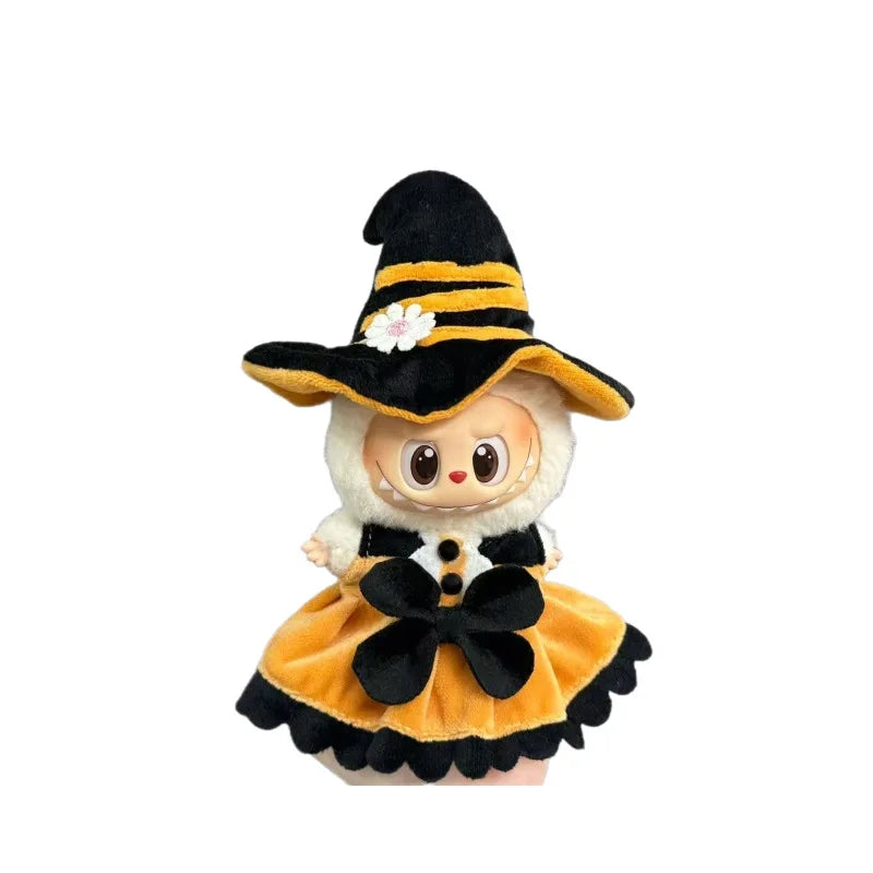 Halloween Clothes Set Cute Pumpkin Dress with Hat For 17cm Labubu V3 Doll Clothes Outfit Accessories Ropa Labubu