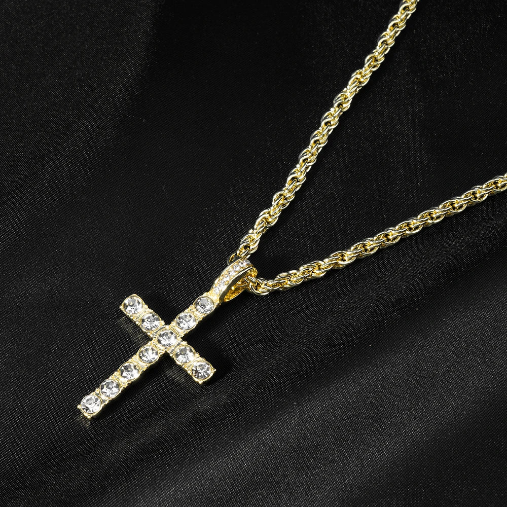 Hip Hop Iced Out Cross Necklace 4mm Tennis Chain Men