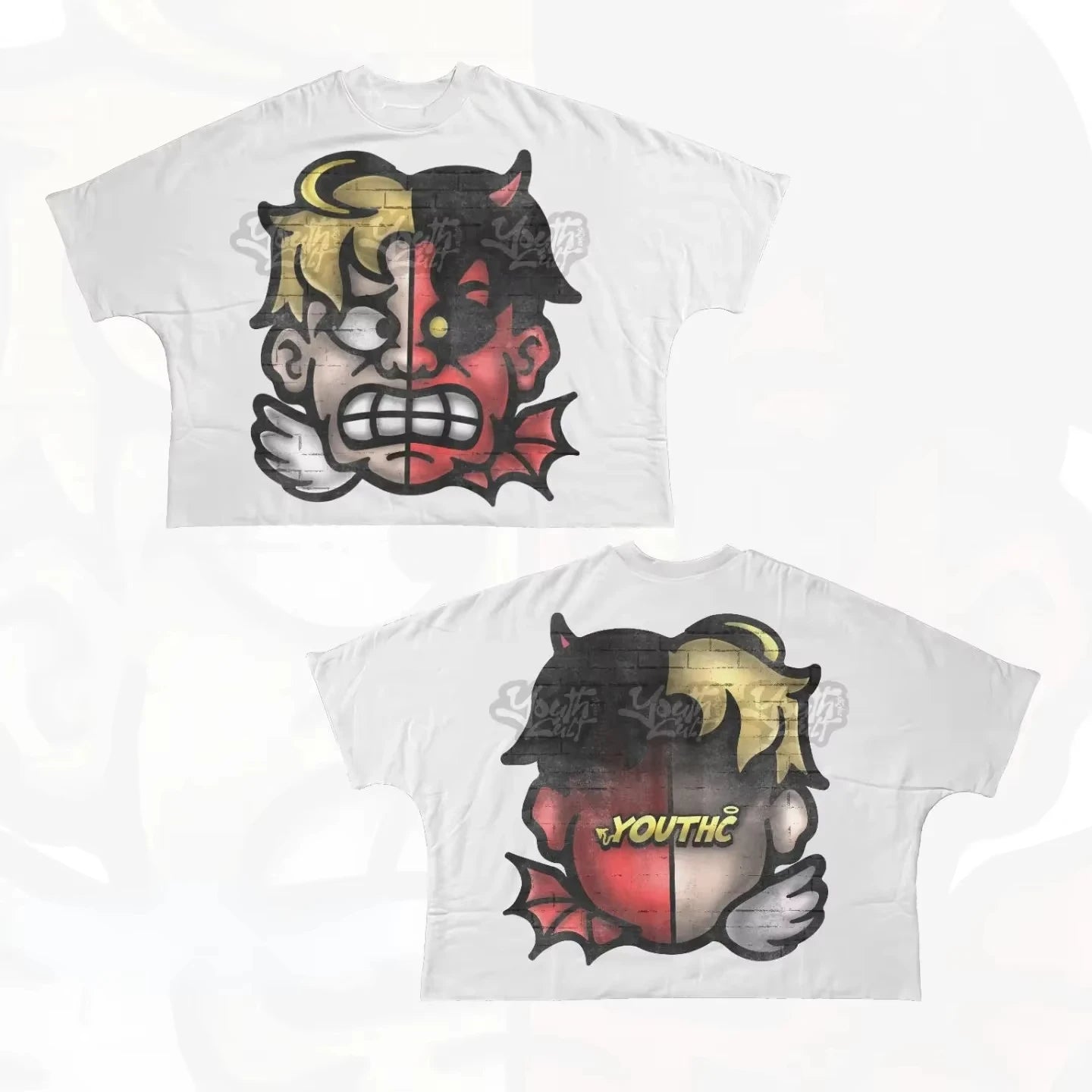 Y2K Short Sleeve Men Women Harajuku Gothic Cartoon Characters Graphic Printed Oversized T Shirt Hip Hop Cotton Drop Sleeves Tops