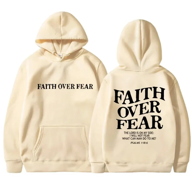 FAITH OVER FEAR Print Hoodies for Men Women Casual Long Sleeve Hooded Sweatshirts