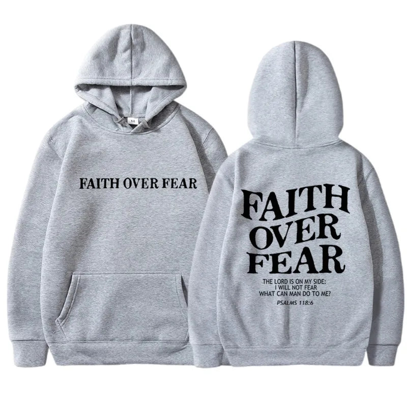 FAITH OVER FEAR Print Hoodies for Men Women Casual Long Sleeve Hooded Sweatshirts