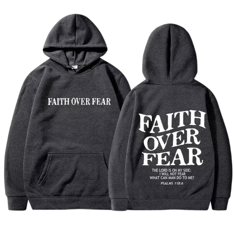 FAITH OVER FEAR Print Hoodies for Men Women Casual Long Sleeve Hooded Sweatshirts