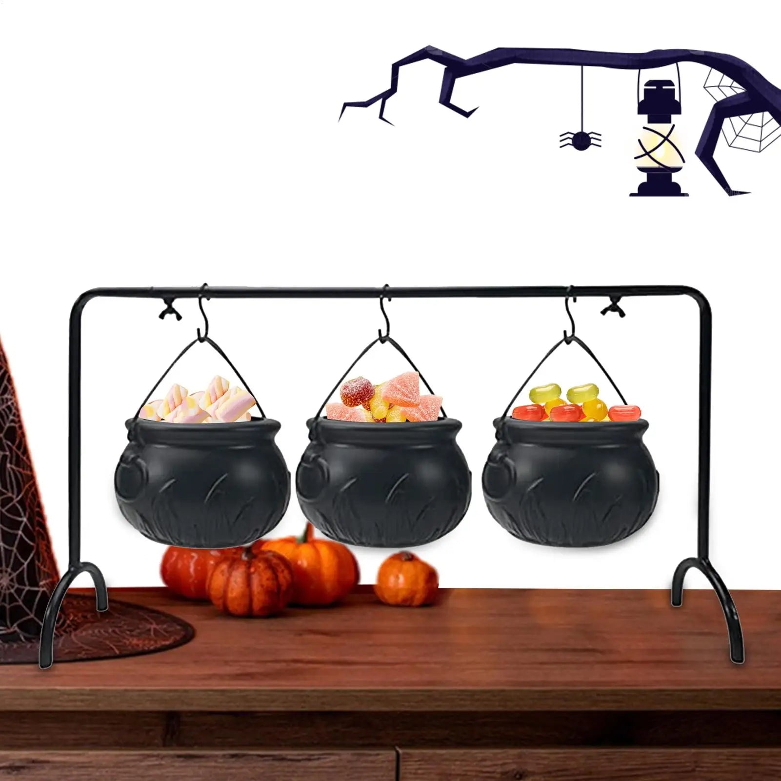 3Pcs Halloween Witch's Cauldron Candy Pot Storage Bucket Party