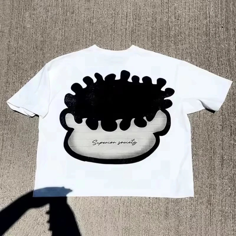 2025 Vintage Big Face Graphic Print Cotton T-Shirt Men Y2K Summer Short Sleeves Vintage Oversize Tshirt Streetwear Women Tops