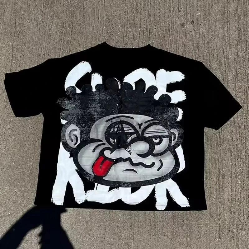 2025 Vintage Big Face Graphic Print Cotton T-Shirt Men Y2K Summer Short Sleeves Vintage Oversize Tshirt Streetwear Women Tops