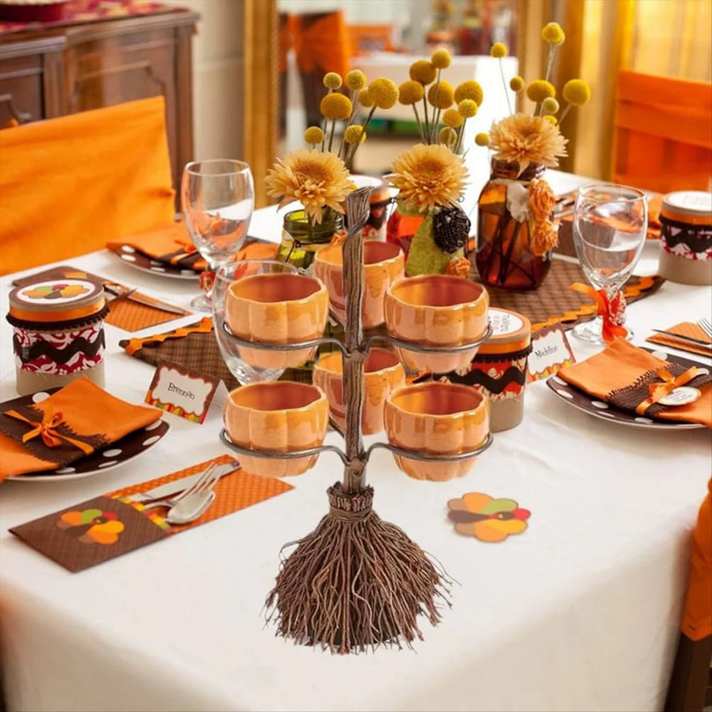 Halloween Pumpkin Snack Bowl Stand, Halloween Broomstick Snack Bowl Stand