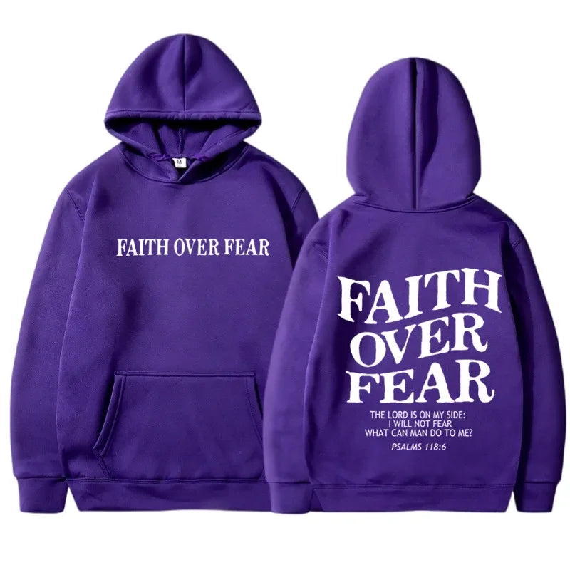 FAITH OVER FEAR Print Hoodies for Men Women Casual Long Sleeve Hooded Sweatshirts