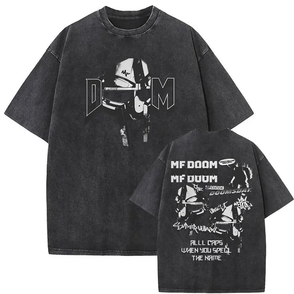 Washed Vintage Rapper Mf Doom MM FOOD Graphic Print Tshirt Men Women Hip Hop Fashion T-shirts Male Casual Oversized Streetwear