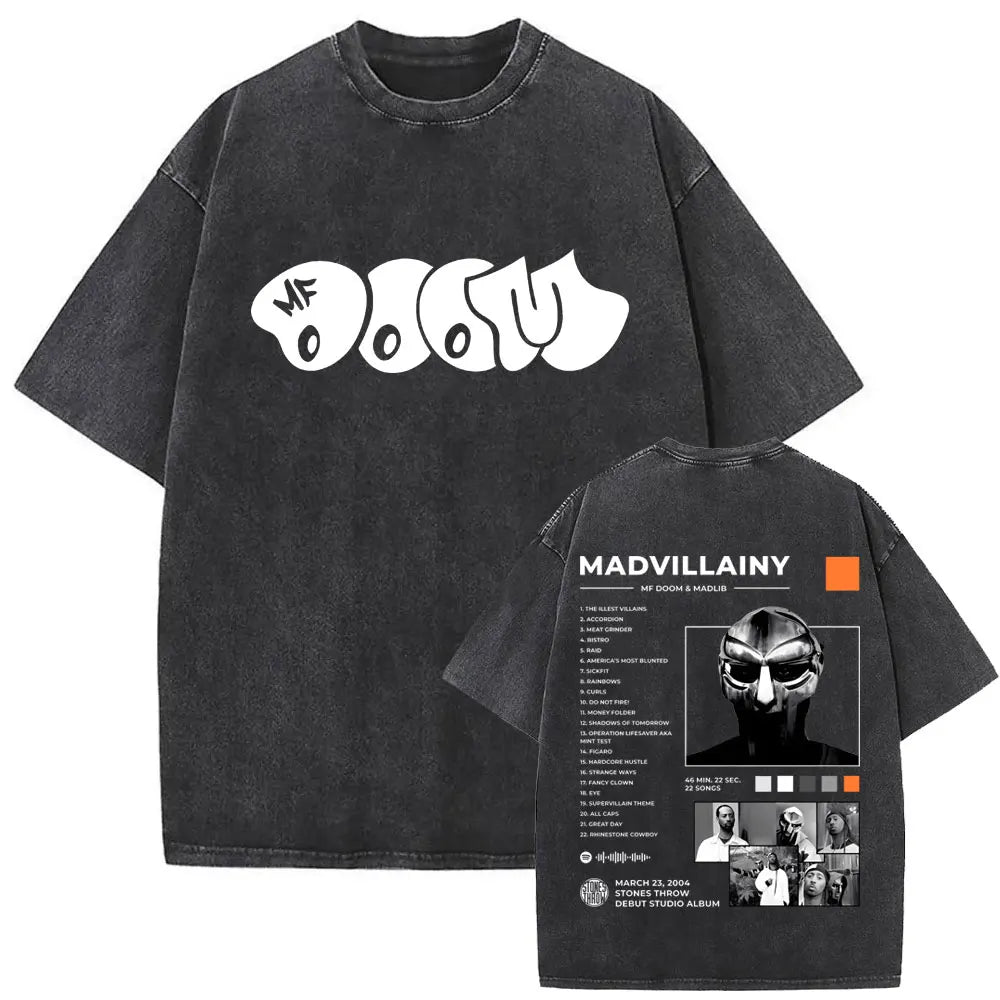 Washed Vintage Rapper Mf Doom MM FOOD Graphic Print Tshirt Men Women Hip Hop Fashion T-shirts Male Casual Oversized Streetwear