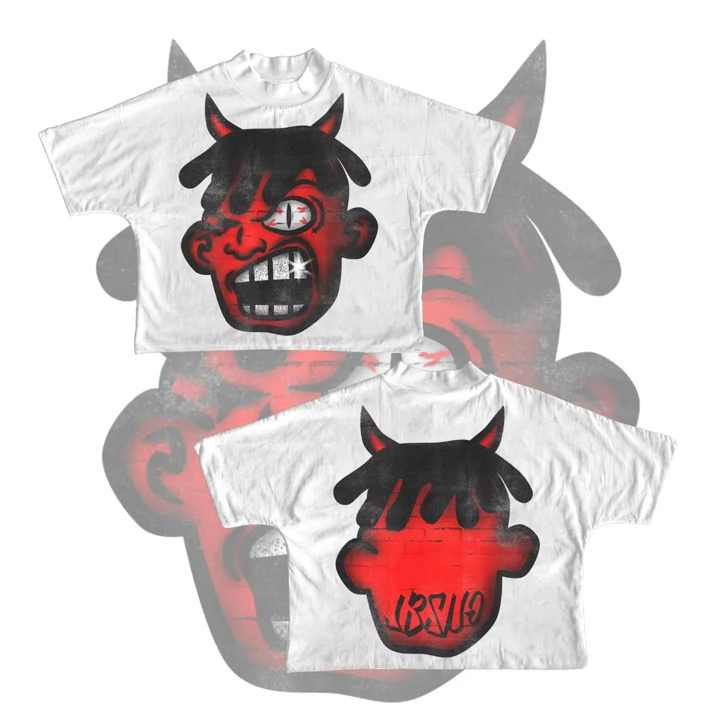 Y2K Short Sleeve Men Women Harajuku Gothic Cartoon Characters Graphic Printed Oversized T Shirt Hip Hop Cotton Drop Sleeves Tops