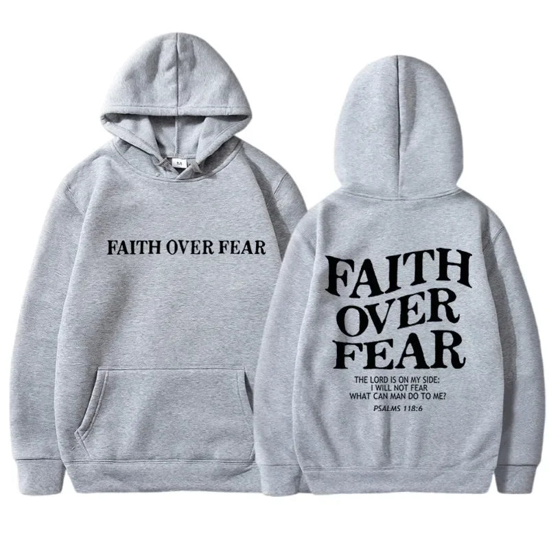 FAITH OVER FEAR Print Hoodies for Men Women Casual Long Sleeve Hooded Sweatshirts