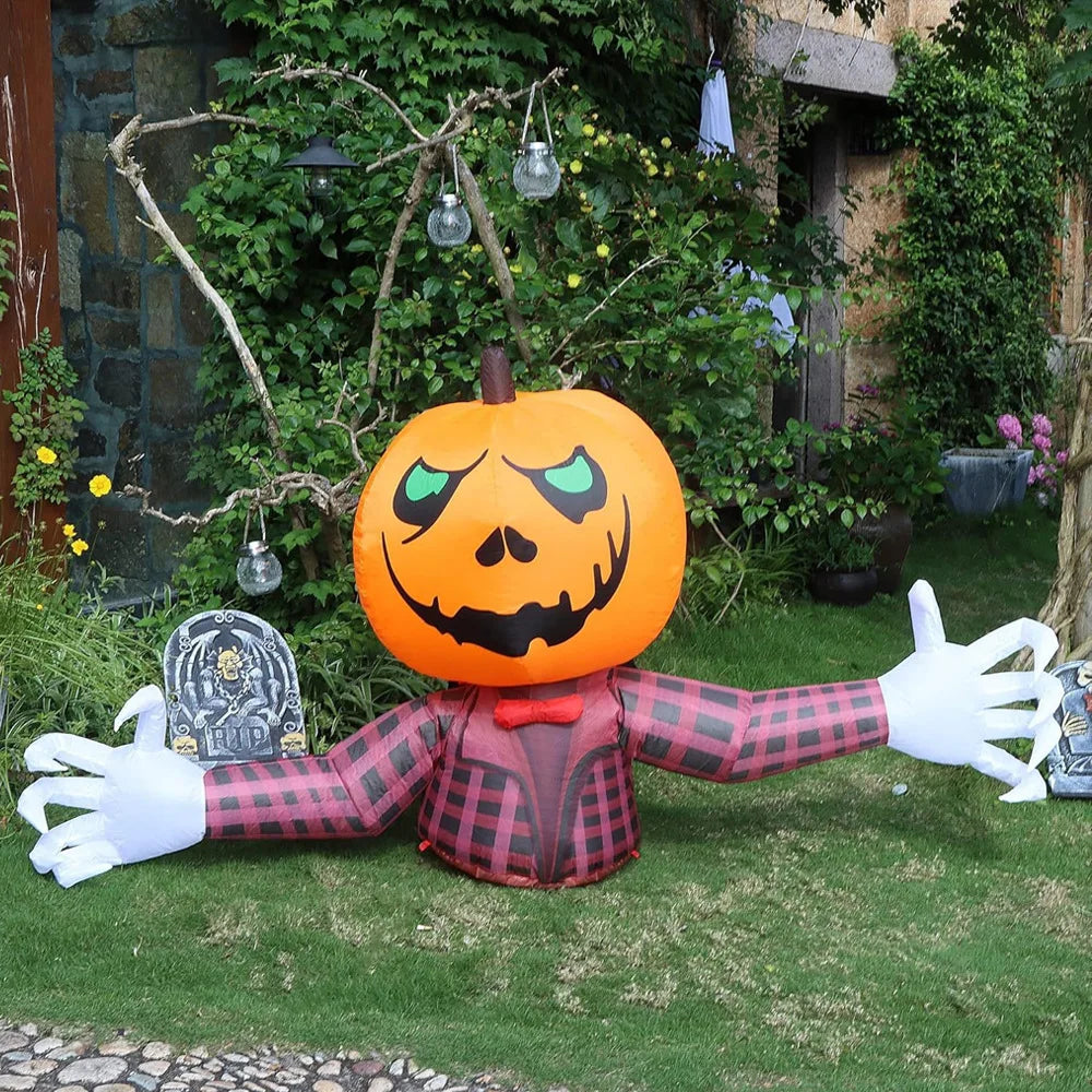 1.2M Halloween Pumpkin Wearing Checkered Shirt Inflatable Decoration Gentleman