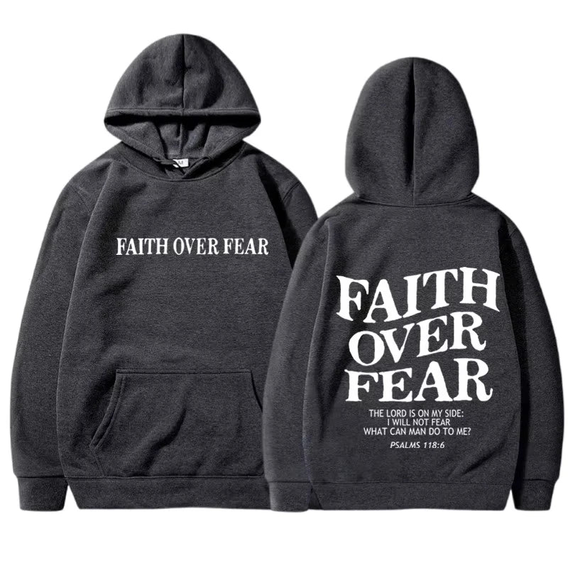 FAITH OVER FEAR Print Hoodies for Men Women Casual Long Sleeve Hooded Sweatshirts