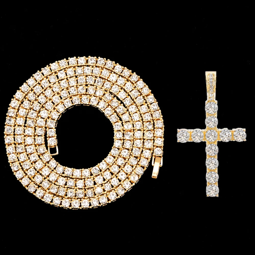 Hip Hop Iced Out Cross Necklace 4mm Tennis Chain Men