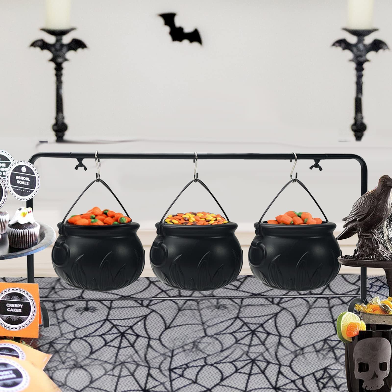 Halloween Party Decoration Witch Cauldron Serving Bowl Black Plastic Kitchen Decoration